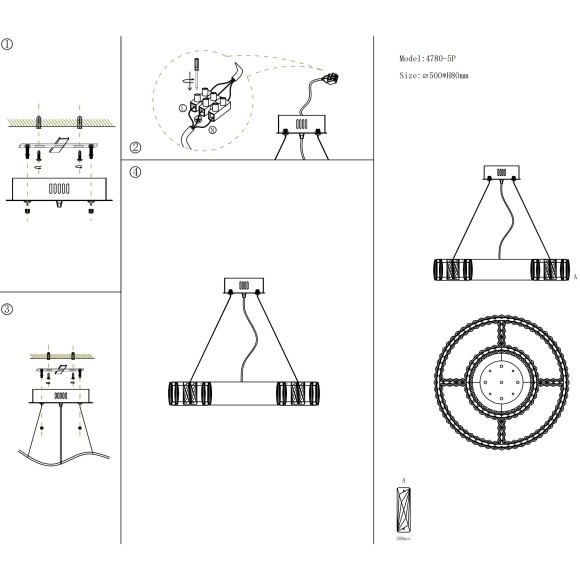 Светодиодная подвесная люстра с пультом ДУ в виде кольца с хрусталиками Favourite 4780-5P
