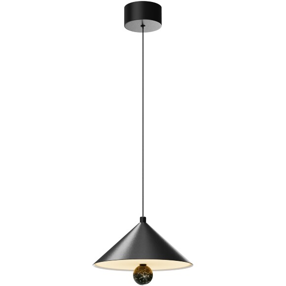 Maytoni Bell MOD534PL-L16B3K Светильник подвесной светодиодный, плафон конус 250мм черный матовый, шар натуральный зеленый мрамор, LED 16Вт 3000K 950Лм CRI90 120° IP20 220V