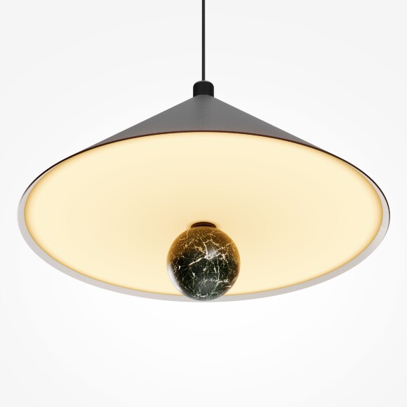 Maytoni Bell MOD534PL-L16B3K Светильник подвесной светодиодный, плафон конус 250мм черный матовый, шар натуральный зеленый мрамор, LED 16Вт 3000K 950Лм CRI90 120° IP20 220V