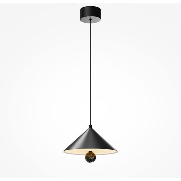Maytoni Bell MOD534PL-L16B3K Светильник подвесной светодиодный, плафон конус 250мм черный матовый, шар натуральный зеленый мрамор, LED 16Вт 3000K 950Лм CRI90 120° IP20 220V