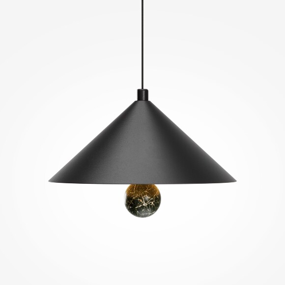 Maytoni Bell MOD534PL-L16B3K Светильник подвесной светодиодный, плафон конус 250мм черный матовый, шар натуральный зеленый мрамор, LED 16Вт 3000K 950Лм CRI90 120° IP20 220V