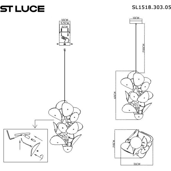 SL1518.303.05 Светильник подвесной ST-Luce Латунь/Белый G9 5*5W 4000K DAHLIA