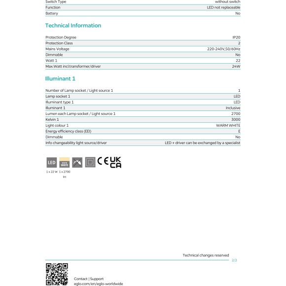 99376 EGLO PHIANEROS (Фианерос) подвесной LED-светильник, 22 Вт, 2700 лм, 3000 К, CRI >80, IP20, черный/белый, 1000×1200 мм