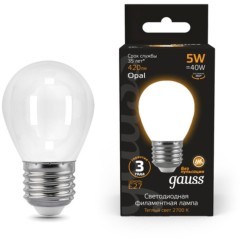 105202105 Лампа Gauss LED Filament Шар OPAL E27 5W 420lm 2700K 1/10/50 105202105 Лампа Gauss LED Filament Шар OPAL E27 5W 420lm 2700K 1/10/50