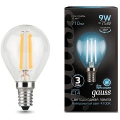 105801209 Лампа Gauss LED Filament Шар E14 9W 710lm 4100K 1/10/50 105801209 Лампа Gauss LED Filament Шар E14 9W 710lm 4100K 1/10/50