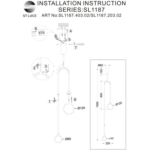 SL1187.203.02 Подвес ST-Luce Золотистый/Белый G9 2*5W 4000K VIVE