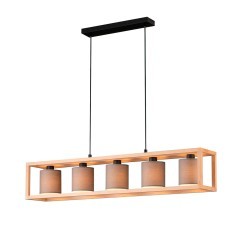 390109 Подвесной потолочный светильник (люстра) GRANADOS, 5x40W, E27, L1000, B200, H1500, сталь, дер 390109 Подвесной потолочный светильник (люстра) GRANADOS, 5x40W, E27, L1000, B200, H1500, сталь, дер