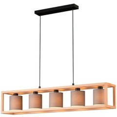 390109 Подвесной потолочный светильник (люстра) GRANADOS, 5x40W, E27, L1000, B200, H1500, сталь, дер 390109 Подвесной потолочный светильник (люстра) GRANADOS, 5x40W, E27, L1000, B200, H1500, сталь, дер