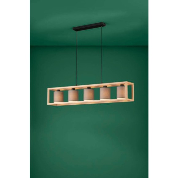 390109 Подвесной потолочный светильник (люстра) GRANADOS, 5x40W, E27, L1000, B200, H1500, сталь, дер 390109 Подвесной потолочный светильник (люстра) GRANADOS, 5x40W, E27, L1000, B200, H1500, сталь, дер