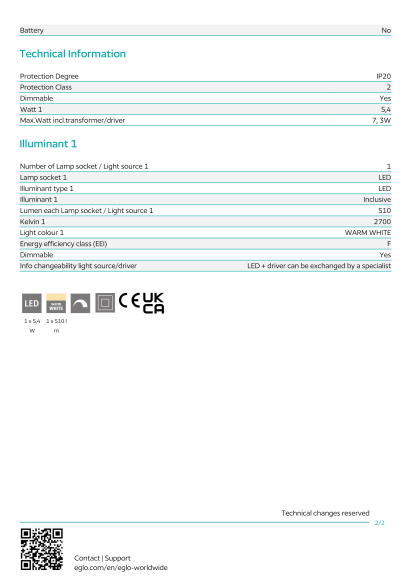 Подвесной светильник EGLO SARNARRA 390298, встроенный LED 5,4Вт, 2700К, CRI 80, 510Лм, диммируемый, сталь и вакуумное стекло, диаметр 305 мм, высота 1500 мм