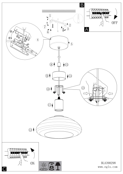 Подвесной светильник EGLO SARNARRA 390298, встроенный LED 5,4Вт, 2700К, CRI 80, 510Лм, диммируемый, сталь и вакуумное стекло, диаметр 305 мм, высота 1500 мм