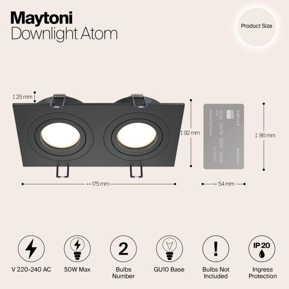Встраиваемый светильник Maytoni DL024-2-02B Atom под лампы 2xGU10 50W Встраиваемый светильник Maytoni DL024-2-02B Atom под лампы 2xGU10 50W