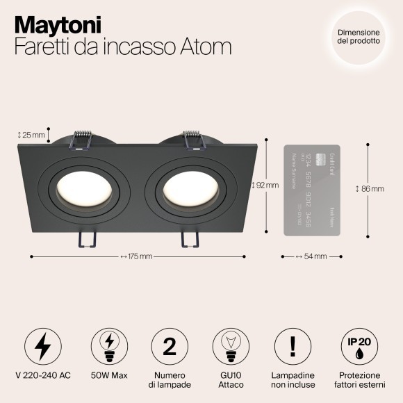 Встраиваемый светильник Maytoni DL024-2-02B Atom под лампы 2xGU10 50W Встраиваемый светильник Maytoni DL024-2-02B Atom под лампы 2xGU10 50W