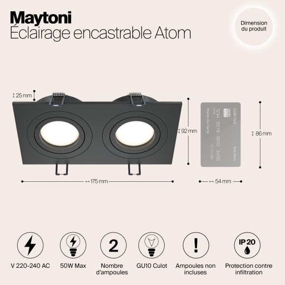 Встраиваемый светильник Maytoni DL024-2-02B Atom под лампы 2xGU10 50W Встраиваемый светильник Maytoni DL024-2-02B Atom под лампы 2xGU10 50W