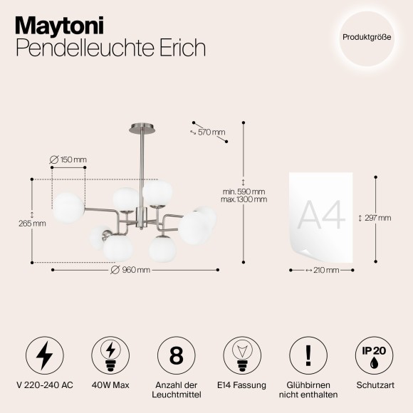 Люстра на штанге Maytoni MOD221-PL-08-N Erich под лампы 8xE14 40W Люстра на штанге Maytoni MOD221-PL-08-N Erich под лампы 8xE14 40W