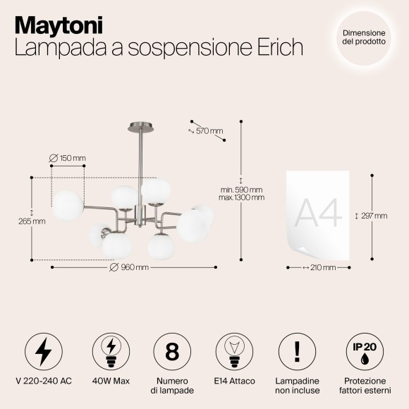 Люстра на штанге Maytoni MOD221-PL-08-N Erich под лампы 8xE14 40W Люстра на штанге Maytoni MOD221-PL-08-N Erich под лампы 8xE14 40W