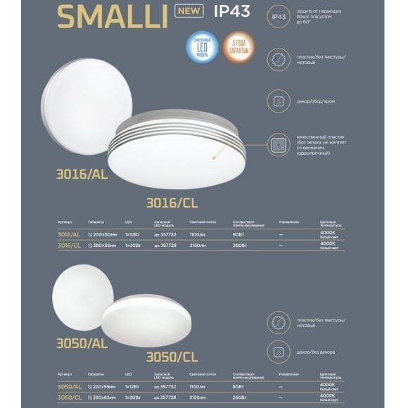 Настенно-потолочный светильник Sonex 3016/CL SMALLI IP43 светодиодный LED 30W Настенно-потолочный светильник Sonex 3016/CL SMALLI IP43 светодиодный LED 30W