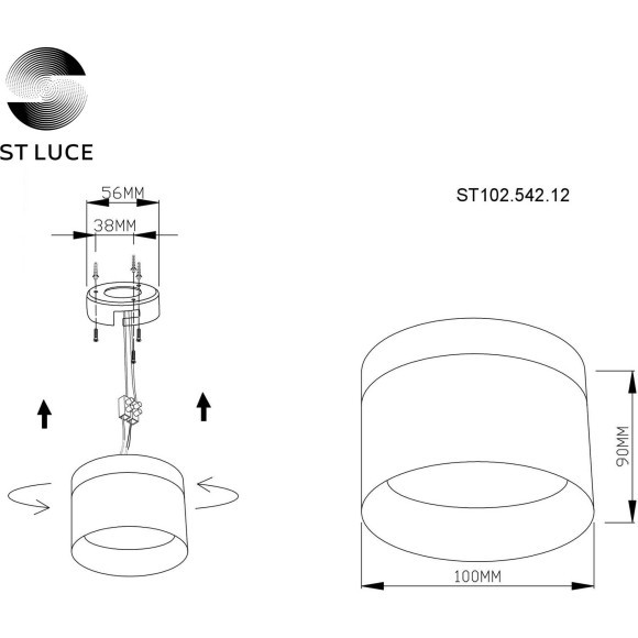ST102.542.12 Светильник потолочный Белый LED 1*12W 4000K 936Lm Ra80 120° IP20 D100xH90 170-240V Накладные светильники