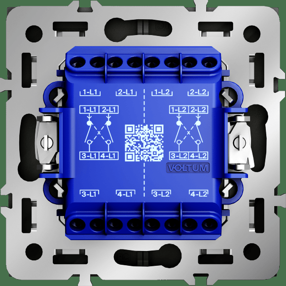 Перекрестный переключатель встраиваемый VOLTUM S70 двухклавишный 10А, (сталь)