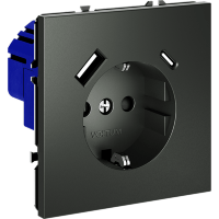 Розетка встраиваемая VOLTUM S70 с заземлением и защитными шторками, 16А, с USB, A+С, (титан)