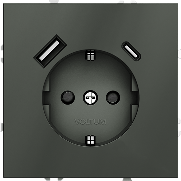 Розетка встраиваемая VOLTUM S70 с заземлением и защитными шторками, 16А, с USB, A+С, (титан)