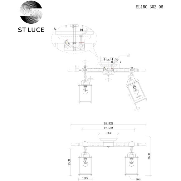 SL150.302.06 Люстра потолочная ST-Luce Белый, Коричневый/Прозрачный с эфектом трещин E27 6*40W VOLANTINO