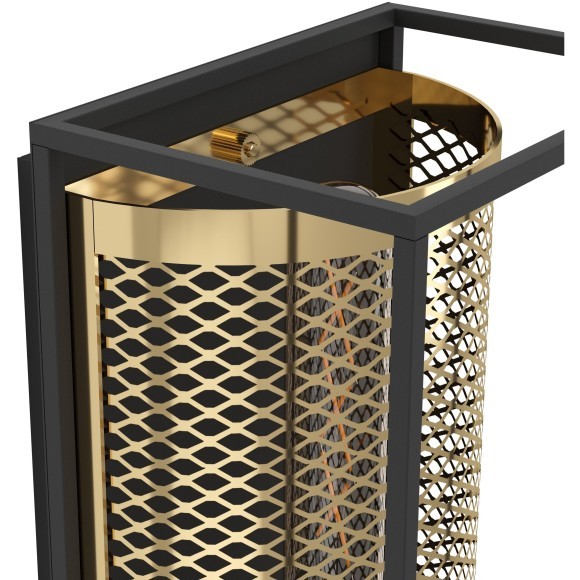 43789 EGLO NOHALES (Ноалес) настенный светильник бра E27, 1x40 Вт, черный с латунной сеткой, IP20, 320x170x145 мм