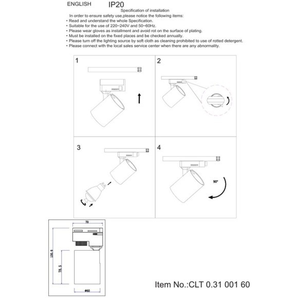 Однофазный двужильный трековый светильник Crystallux CLT 0.31 001 60 BL-GO под сменную лампу GU10 Однофазный двужильный трековый светильник Crystallux CLT 0.31 001 60 BL-GO под сменную лампу GU10