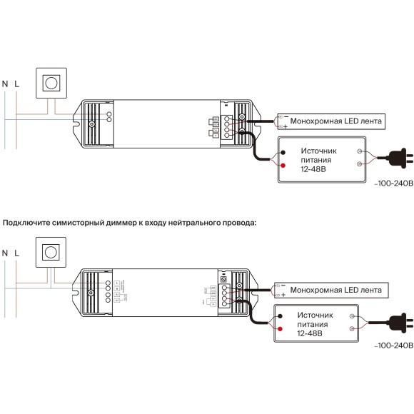 Maytoni CV01-PWM-TRIAC-DIM 731001 Контроллер для подключения внешнего TRIAC или Push диммера, 0-100%, вход 220V, выход 12-48V, 1 канал, макс. нагрузка 180Вт при 12V, 360Вт при 24V, 720Вт при 48V
