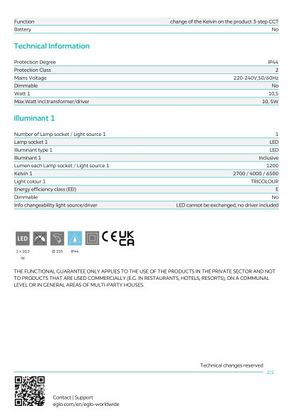 Встраиваемый светильник EGLO FUEVA 6 901418, встроенный LED 10,5Вт, CCT перекл. цветовой температуры на драйвере, 2700/4000/6500К, CRI 80, 1200Лм, диаметр 168 мм, подключение 220В, IP44, монтажное отверстие 155 мм, глубина 40 мм Встраиваемый светильник EGLO FUEVA 6 901418, встроенный LED 10,5Вт, CCT перекл. цветовой температуры на драйвере, 2700/4000/6500К, CRI 80, 1200Лм, диаметр 168 мм, подключение 220В, IP44, монтажное отверстие 155 мм, глубина 40 мм
