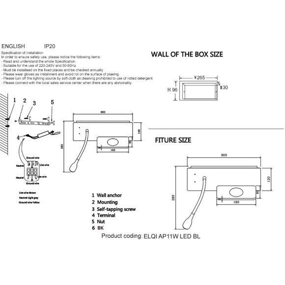 Бра Crystal Lux Ra80 Lm660 3000K ELQI AP11W LED BL 4190/411