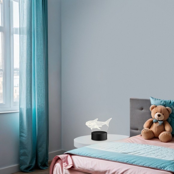 Freya Meta FR6147TL-L5B Аккумуляторный LED-светильник-ночник в виде акулы, 5 Вт, сенсорный переключатель 3000-6000К, сенсорный диммер, зарядка от USB-TYPE C, CRI 80, 300 лм, 120°, черное матовое основание, плафон полупрозрачный акрил