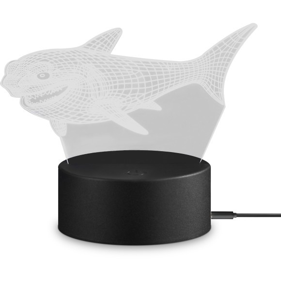 Freya Meta FR6147TL-L5B Аккумуляторный LED-светильник-ночник в виде акулы, 5 Вт, сенсорный переключатель 3000-6000К, сенсорный диммер, зарядка от USB-TYPE C, CRI 80, 300 лм, 120°, черное матовое основание, плафон полупрозрачный акрил