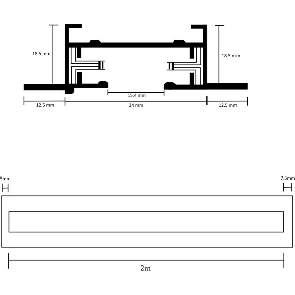 2м черный встраиваемый в ГКЛ однофазный шинопровод Maytoni TRX004-112B