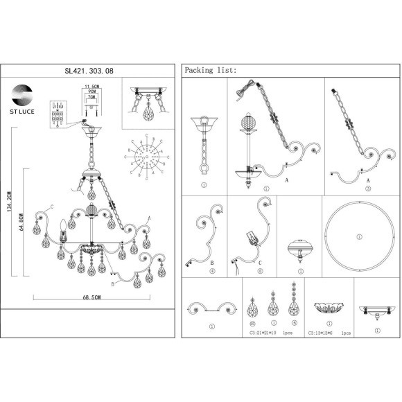 SL421.303.08 Люстра подвесная ST-Luce Бронза/Мульти E14 8*40W VIANETA