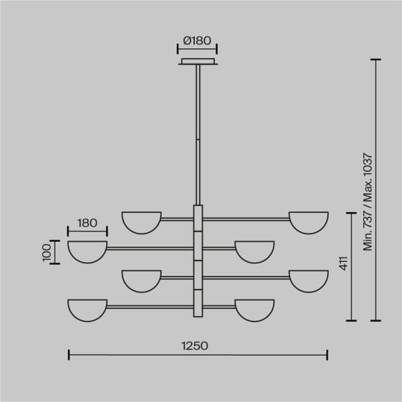 Люстра на штанге Maytoni MOD126PL-08B Mollis под лампы 8xG9 28W Люстра на штанге Maytoni MOD126PL-08B Mollis под лампы 8xG9 28W