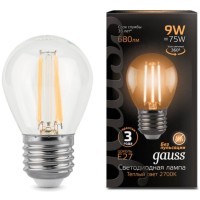 105802109 Лампа Gauss LED Filament Шар E27 9W 680lm 2700K 1/10/50