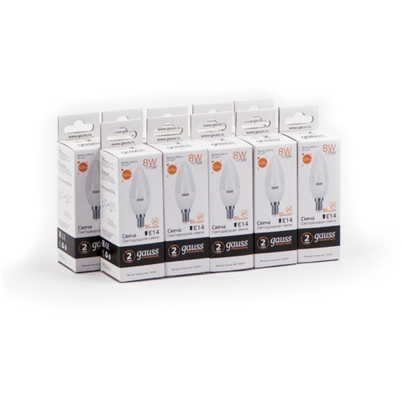 33118 Лампа Gauss LED Elementary Свеча 8W E14 520lm 3000K 1/10/100