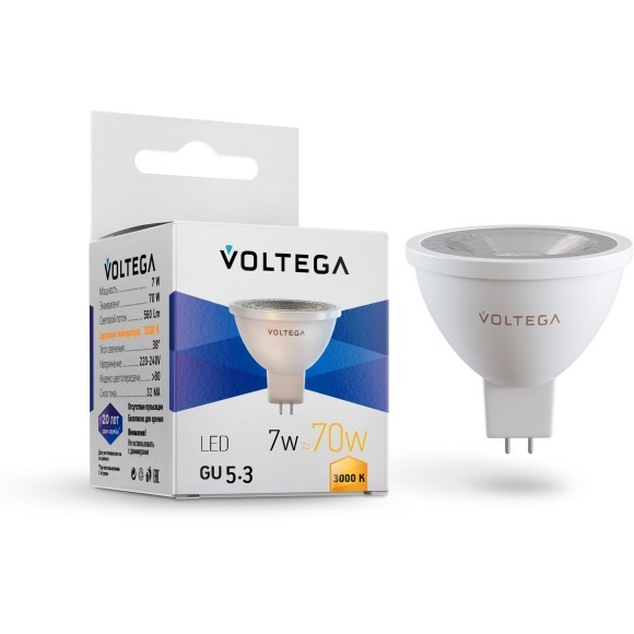 Светодиодная лампа Voltega Simple MR16 7W 3000K 38° GU5.3 7259 Светодиодная лампа Voltega Simple MR16 7W 3000K 38° GU5.3 7259