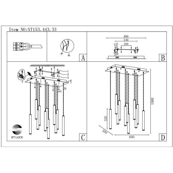 ST153.443.33 Светильник подвесной Черный LED 1*33W 4000K 2 805Lm Ra  IP20 L600xW300xH320 180-240V Подвесные светильники