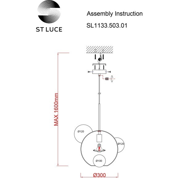 SL1133.503.01 Светильник подвесной ST-Luce Латунь/Белый E27 1*60W BOPONE