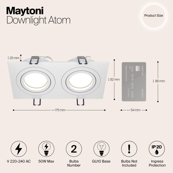 Встраиваемый светильник Maytoni DL024-2-02W Atom под лампы 2xGU10 50W