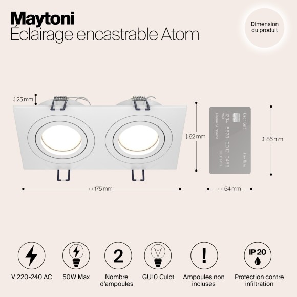 Встраиваемый светильник Maytoni DL024-2-02W Atom под лампы 2xGU10 50W