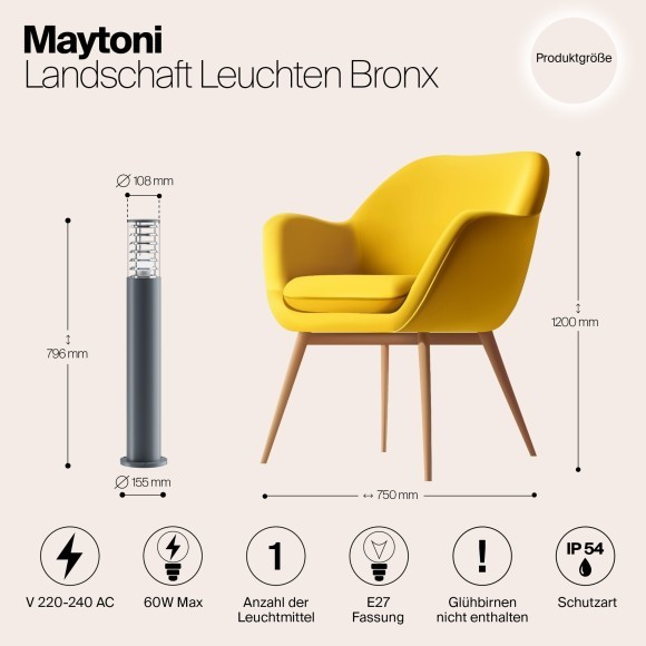 Уличный наземный светильник Maytoni O576FL-01GR1 Bronx IP54 под лампу 1xE27 60W