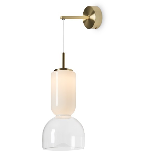 Freya Ore FR5636WL-L6G Дизайнерское настенное LED-бра в стиле модерн, 6 Вт, 3000К, CRI 80, 400 лм, 120°, 220В, металл латунь, плафон белое стекло, без выключателя на корпусе, габариты 580x200x130 мм