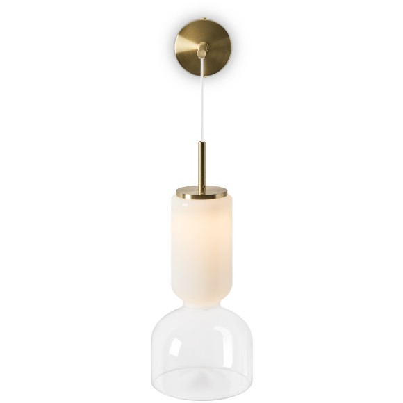 Freya Ore FR5636WL-L6G Дизайнерское настенное LED-бра в стиле модерн, 6 Вт, 3000К, CRI 80, 400 лм, 120°, 220В, металл латунь, плафон белое стекло, без выключателя на корпусе, габариты 580x200x130 мм