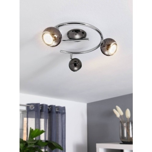 Eglo Bimeda 31007 Потолочный поворотный LED-спот в стиле хай-тек, лампы 3xGU10, комплекте лампы по 3 Вт, 220В, 3000К, 3x250 лм, CRI80, 220В, сталь цвета никель, черный хром, ширина 290 мм, высота 145 мм, длина 345 мм