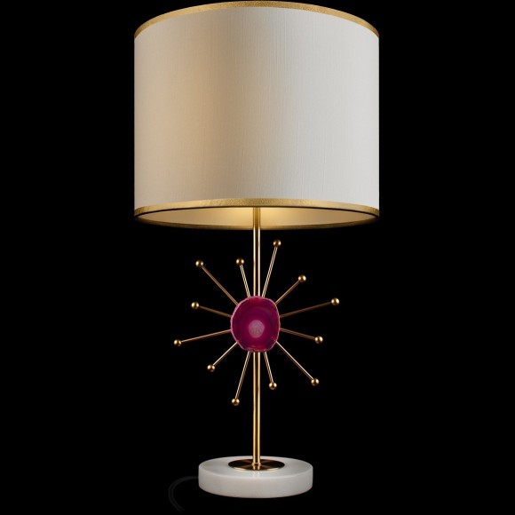 10514T Red Loft It AGATE Настольная лампа, E27, 1 × 40 Вт, золотое и красное основание из металла, агата и мрамора, бежевый тканевый абажур