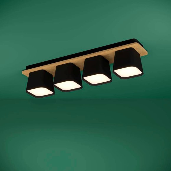 390008 RUSCIO Потолочный светильник с 4 лампами E27, 40Вт, дерево/металл, белый/коричневый, IP20