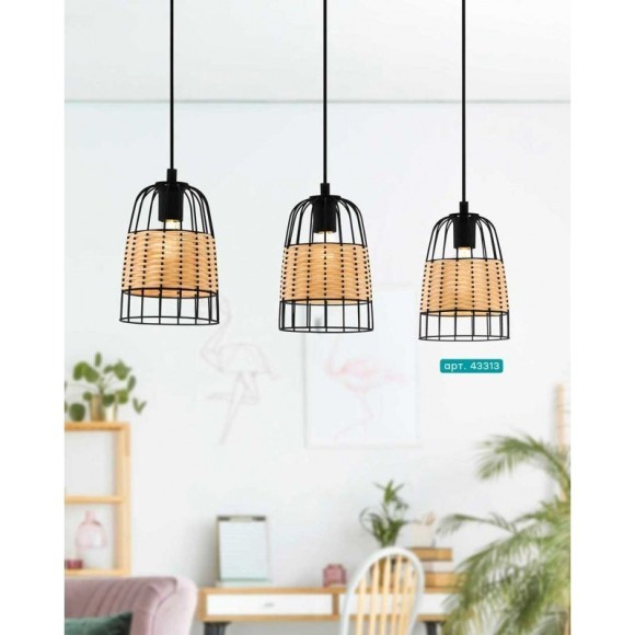 43313 Подвес ANWICK, 3x40W(E27), сталь, черный/ротанг, натуральный